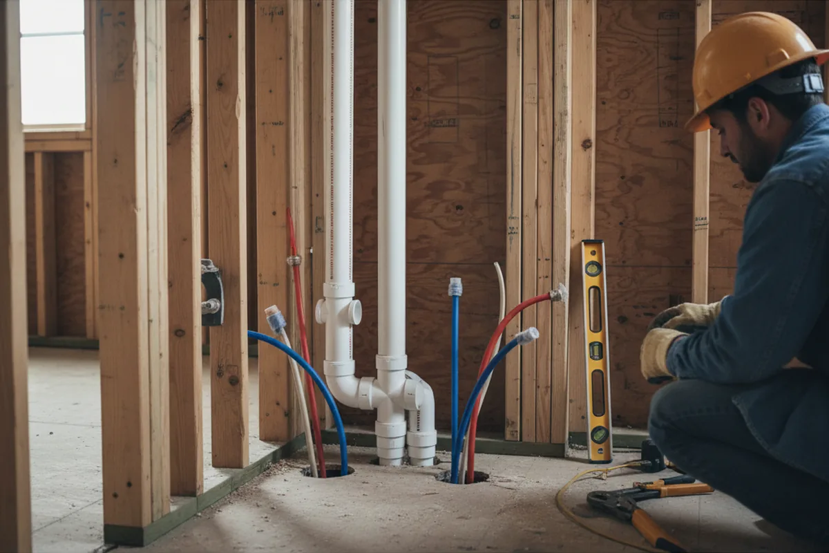 Drain and supply rough-in during Sump Pump Repair in Russell