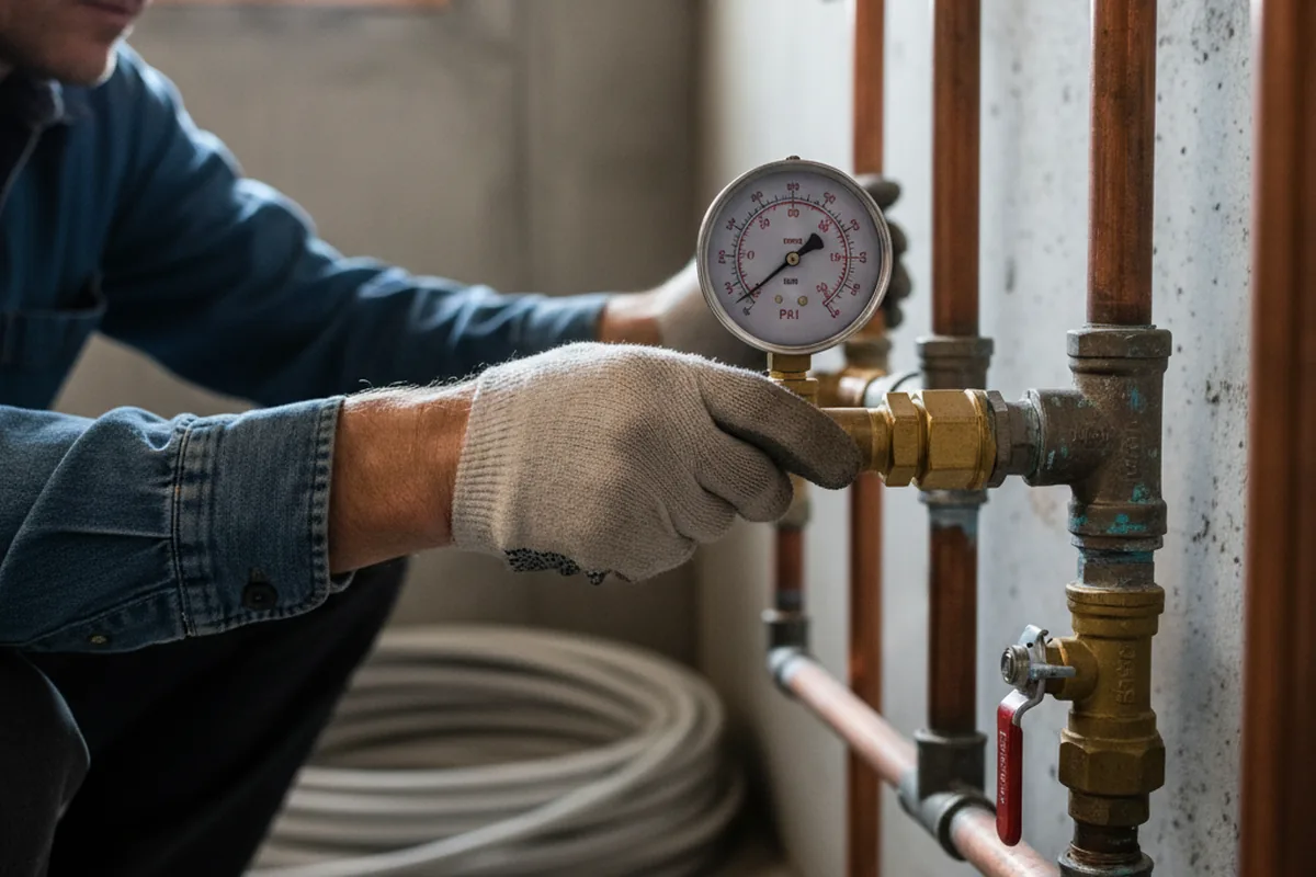 Pressure testing a repaired line during Water Line Repair in Russell